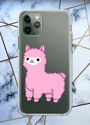 Прозрачный чехол на iphone 12 / 12 pro :: лама розовая (принт 100)