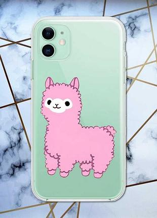 Прозрачный чехол на apple iphone 11 (6,1) :: лама розовая (принт 100)