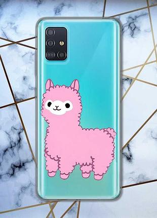 Прозорий чохол на samsung galaxy a51 :: лама рожева (принт 100)