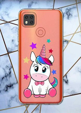 Прозрачный чехол для xiaomi redmi 9c :: единорог (принт 102)
