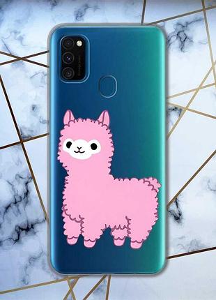 Прозрачный чехол на samsung galaxy m30s/м21 :: лама розовая (принт 100)
