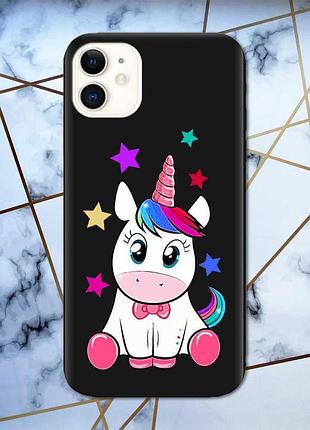 Матовый чехол с черными боками на apple iphone 11 (6.1) :: единорог (принт 102)