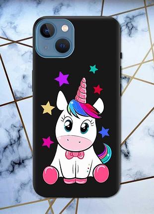 Матовый чехол с черными боками на apple iphone 13 :: единорог (принт 102)