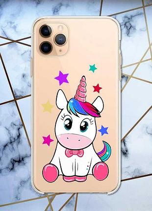 Прозрачный чехол на apple iphone 11 pro max (6,5) :: единорог (принт 102)