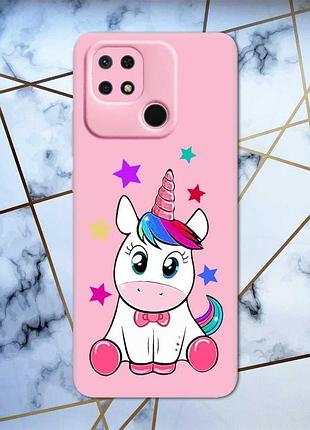 Матовый чехол с розовыми боками на xiaomi redmi 10c :: единорог (принт 102)