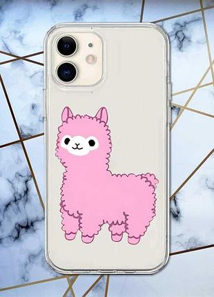 Прозрачный чехол на iphone 12 mini :: лама розовая (принт 100)