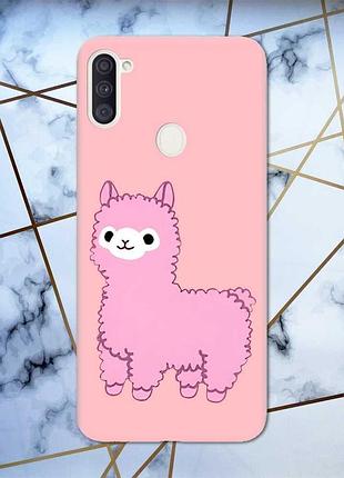Матовий чохол з рожевими боками на samsung galaxy a11 :: лама рожева принт 100