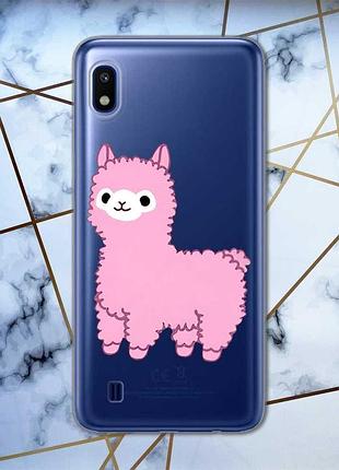 Прозрачный чехол на samsung galaxy a10 (2019) a105 :: лама розовая (принт 100)