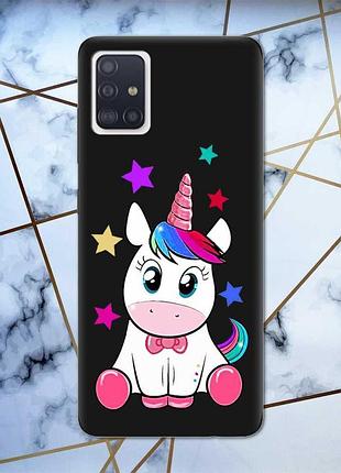 Матовый чехол с черными боками на samsung galaxy a71/a715 :: единорог (принт 102)