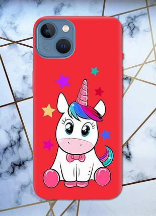 Матовый чехол с красными боками на apple iphone 13 :: единорог (принт 102)