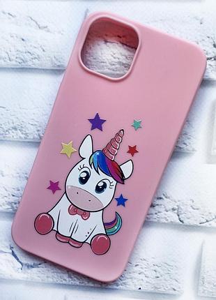 Матовый чехол с розовыми боками на apple iphone 13 :: единорог (принт 102)
