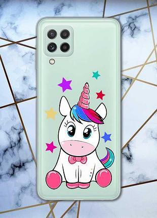 Прозрачный чехол на samsung galaxy a22 4g / m22 / m32 :: единорог (принт 102)