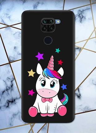 Матовый чехол с черными боками на xiaomi redmi note 9 :: единорог (принт 102)