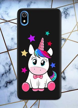 Матовый чехол с черными боками на xiaomi redmi 7a :: единорог (принт 102)