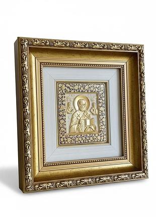 Икона святой николай серебряная с позолотой, настенная подарочная, православная