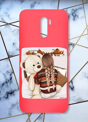 Матовий чохол з червоними боками на xiaomi redmi note 8 pro :: дівчинка з ведмедиком принт 117