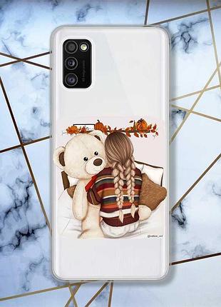 Прозрачный чехол на samsung galaxy a41 :: девочка с мишкой (принт 117)