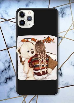 Матовый чехол с черными боками на iphone 11 pro (5.8) :: девочка с мишкой (принт 117)