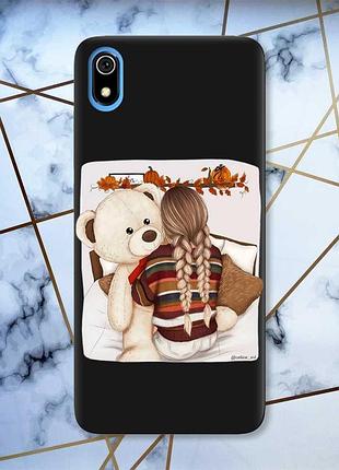 Матовий чохол з чорними боками на xiaomi redmi 7a :: дівчинка з ведмедиком принт 117