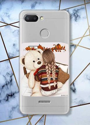Прозрачный чехол на xiaomi redmi 6 :: девочка с мишкой (принт 117)