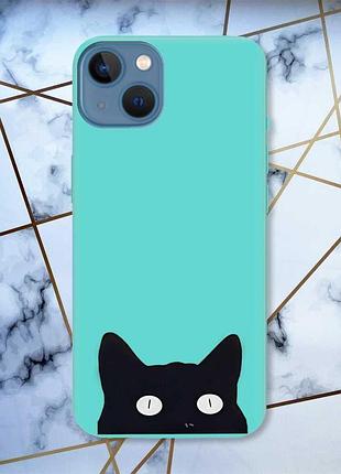 Матовый чехол с бирюзовыми боками на apple iphone 13 :: кошечка (принт 119)