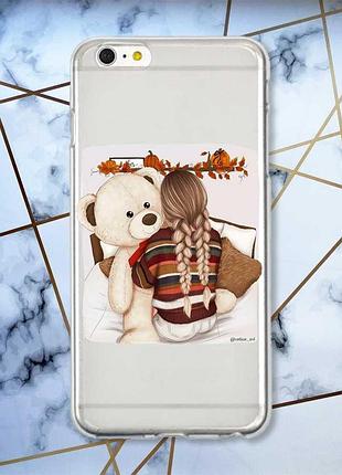 Прозорий чохол на iphone 6+ 6 plus 6s plus дизайн дівчинка з ведмедиком принт 117