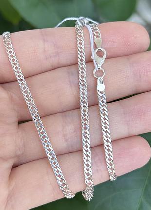 Серебряная белая цепочка 45 см плетение ромб 925 проба с алмазной гранью