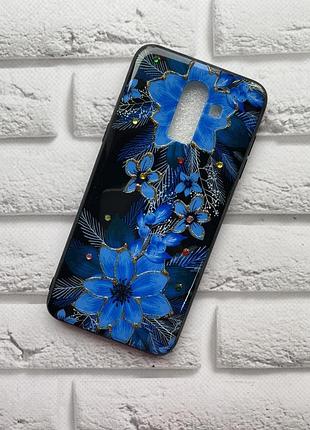 Чохол із блискітками для samsung galaxy j8 (2018) квіти сині