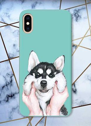 Матовий чохол з бірюзовими боками на iphone xs max :: мордочка принт 121