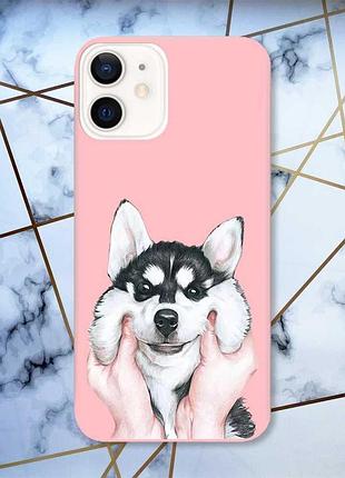 Матовый чехол с розовыми боками на apple iphone 12/12 pro (6.1) :: мордочка (принт 121)