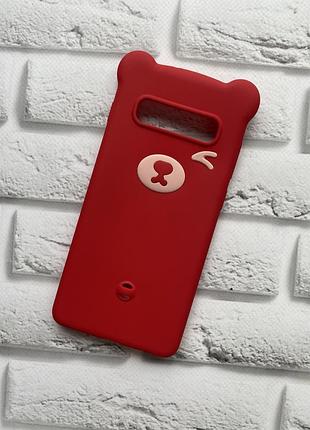 Силиконовый чехол для samsung galaxy s10 plus мишка красный