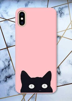Матовий чохол з рожевими боками на iphone xs max :: котик принт 119