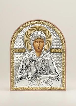 Срібна ікона св матрона з позолотою (11х9см) на підставці — подарункова ювелірна, греція