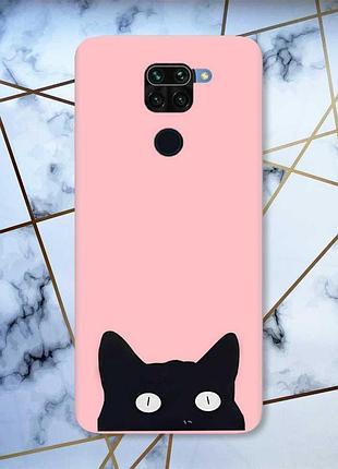 Матовий чохол з рожевими боками на xiaomi redmi note 9 :: котик (принт 119)