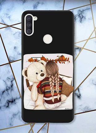 Матовий чохол з чорними боками на samsung galaxy a11 :: дівчинка з ведмедиком принт 117