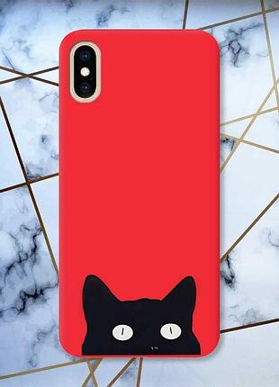 Матовый чехол с красными боками на iphone xs max :: кошечка (принт 119)