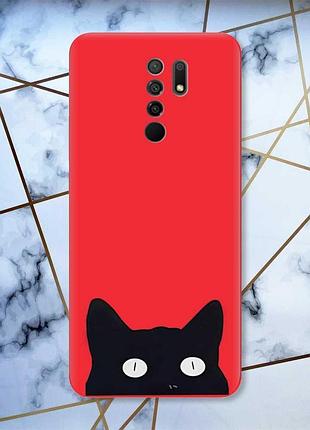 Матовый чехол с красными боками на xiaomi redmi 9 :: кошечка (принт 119)