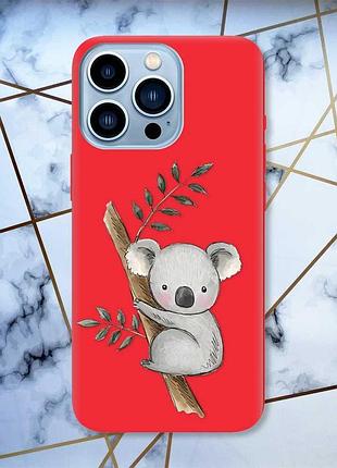 Матовый чехол с красными боками на apple iphone 13 pro max :: коала (принт 132)