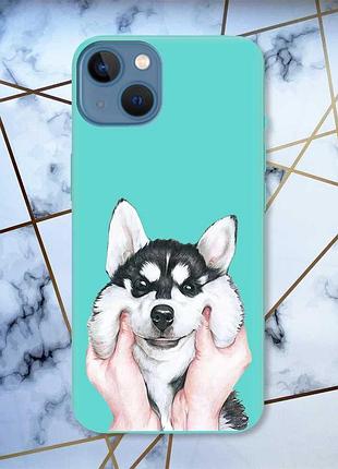 Матовий чохол з бірюзовими боками на apple iphone 13 :: мордочка принт 121
