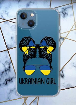 Прозорий чохол на apple iphone 13 патріотичний дизайн українська дівчина принт 113