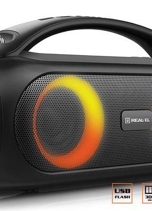 Колонка real-el x-745 black (40вт, bluetooth, usb, aux, 3000ма*час)