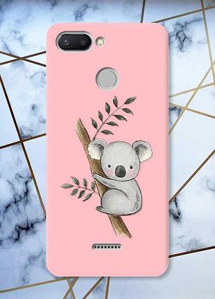 Матовый чехол с розовыми боками на xiaomi redmi 6 :: коала (принт 132)
