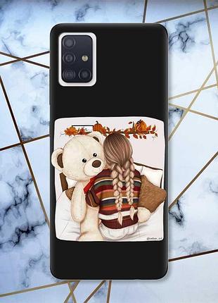 Матовый чехол с черными боками на samsung galaxy a71/a715 :: девочка с мишкой (принт 117)