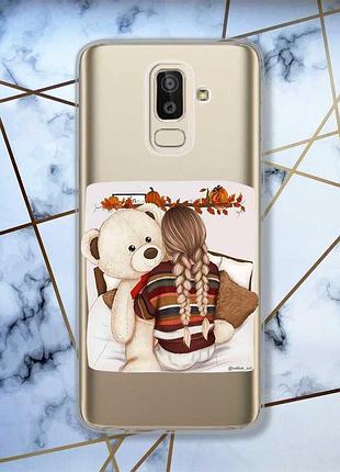 Прозрачный чехол для samsung galaxy j8 (2018) :: девочка с мишкой (принт 117)