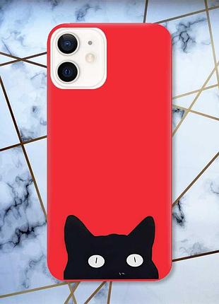 Матовый чехол с красными боками на apple iphone 12/12 pro (6.1) :: кошечка (принт 119)