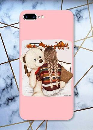 Матовый чехол с розовыми боками на apple iphone 7 plus/8 plus :: девочка с мишкой (принт 117)