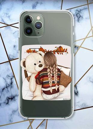 Прозрачный чехол на iphone 12 / 12 pro :: девочка с мишкой (принт 117)