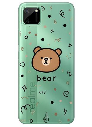 Прозрачный чехол на realme c11 :: мишка (принт 76)