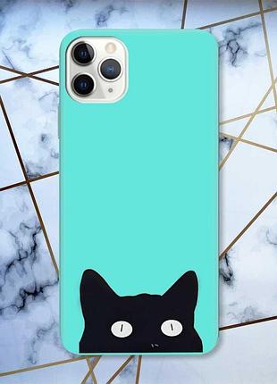 Матовий чохол з бірюзовими боками на iphone 11 pro max (6.5) :: котик принт 119