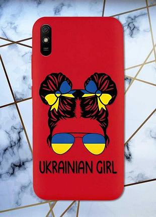 Матовий чохол з червоними боками на xiaomi redmi 9а українська дівчина принт 113